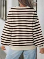 Elorivane Plus Size Striped Contrast Color Long Sleeve Sweatshirt Loose Casual for Fall Winter Halloween Christmas Wear - Image 17
