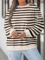 Elorivane Plus Size Striped Contrast Color Long Sleeve Sweatshirt Loose Casual for Fall Winter Halloween Christmas Wear - Image 18