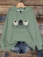 Elorivane Plus Size Sheep & Letter Slogan Graphic Thermal Drawstring Pullover Sweatshirt for Fall Winter Casual Wear - Image 3