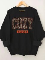 Elorivane Plus Size Leopard Print Letter Graphic Round Neck Loose Pullover Sweatshirt for Winter - Image 6