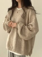 Elorivane Women's Drop Shoulder Knit Sweater, Korean Loose Casual - Image 18
