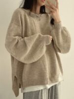 Elorivane Women's Drop Shoulder Knit Sweater, Korean Loose Casual - Image 17