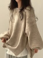 Elorivane Women's Drop Shoulder Knit Sweater, Korean Loose Casual - Image 16