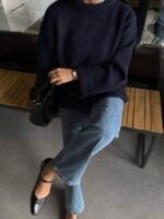 Elorivane Women's Commuter Minimalist Solid Color Knit Sweater, Autumn Winter - Image 3