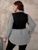 Elorivane Plus Size Black Knit Floral Patchwork Pullover Top, Autumn Winter Casual Wear - Image 17