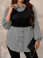 Elorivane Plus Size Black Knit Floral Patchwork Pullover Top, Autumn Winter Casual Wear - Image 20