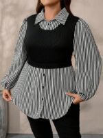 Elorivane Plus Size Black Knit Floral Patchwork Pullover Top, Autumn Winter Casual Wear - Image 22