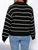 Elorivane Plus Size Black And White Knit Cardigan Elegant Soft Casual for Autumn Winter Office Formal Wear - Image 2