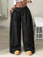 Elorivane Women Brown Striped Cargo Pants, Oversized Curved Hem Vintage Summer Fall Streetwear Trousers - Image 7