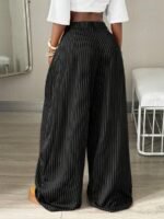 Elorivane Women Brown Striped Cargo Pants, Oversized Curved Hem Vintage Summer Fall Streetwear Trousers - Image 8