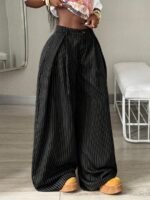 Elorivane Women Brown Striped Cargo Pants, Oversized Curved Hem Vintage Summer Fall Streetwear Trousers - Image 10