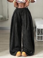 Elorivane Women Brown Striped Cargo Pants, Oversized Curved Hem Vintage Summer Fall Streetwear Trousers - Image 12