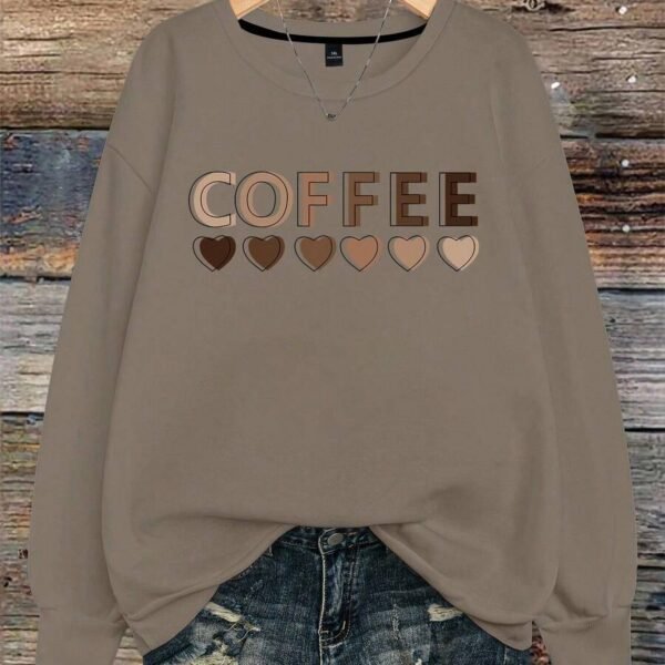 Elorivane Plus Size Heart & Letter Graphic Crew Neck Sweatshirt for Everyday Wear Autumn Winter