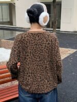 Elorivane Plus Size Leopard Print T-Shirt, Long Sleeve Street Style Spring Autumn Top - Image 2