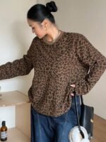 Elorivane Plus Size Leopard Print T-Shirt, Long Sleeve Street Style Spring Autumn Top - Image 5