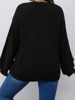 Elorivane Plus Size Solid Color Drop Shoulder Loose Knit Sweater for Autumn Winter - Image 16