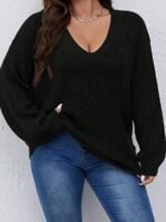Elorivane Plus Size Solid Color Drop Shoulder Loose Knit Sweater for Autumn Winter - Image 20