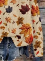 Elorivane Plus Size Maple Leaf Print Sweatshirt, Textured Crew Neck Top, Autumn Winter Halloween Casual Wear - Image 4
