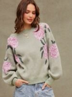 Elorivane Women Floral Jacquard Knit Sweater, Boatneck Long Sleeve Western Cowgirl Fall Winter Rodeo Top - Image 11