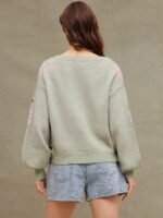 Elorivane Women Floral Jacquard Knit Sweater, Boatneck Long Sleeve Western Cowgirl Fall Winter Rodeo Top - Image 12