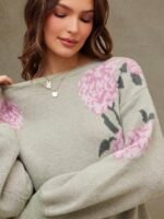 Elorivane Women Floral Jacquard Knit Sweater, Boatneck Long Sleeve Western Cowgirl Fall Winter Rodeo Top - Image 13