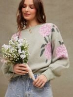 Elorivane Women Floral Jacquard Knit Sweater, Boatneck Long Sleeve Western Cowgirl Fall Winter Rodeo Top - Image 14