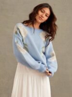 Elorivane Women Floral Jacquard Knit Sweater, Boatneck Long Sleeve Western Cowgirl Fall Winter Rodeo Top - Image 8