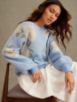 Elorivane Women Floral Jacquard Knit Sweater, Boatneck Long Sleeve Western Cowgirl Fall Winter Rodeo Top - Image 10