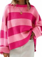 Elorivane Plus Size Colorblock Striped Sweater, Autumn Winter Casual Knit Top - Image 5