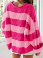 Elorivane Plus Size Colorblock Striped Sweater, Autumn Winter Casual Knit Top - Image 6