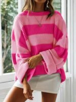 Elorivane Plus Size Colorblock Striped Sweater, Autumn Winter Casual Knit Top - Image 7