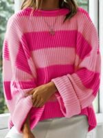 Elorivane Plus Size Colorblock Striped Sweater, Autumn Winter Casual Knit Top - Image 8