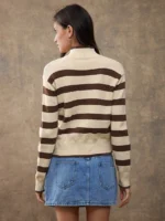 Elorivane Women Brown & Cream Striped Turtleneck Sweater, Long Sleeve Relaxed Country Style Fall Winter Rodeo Top - Image 2