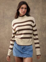 Elorivane Women Brown & Cream Striped Turtleneck Sweater, Long Sleeve Relaxed Country Style Fall Winter Rodeo Top - Image 5