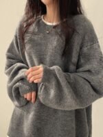 Elorivane Women's Drop Shoulder Knit Sweater, Korean Loose Casual - Image 3