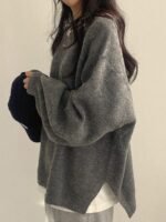 Elorivane Women's Drop Shoulder Knit Sweater, Korean Loose Casual - Image 4