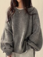Elorivane Women's Drop Shoulder Knit Sweater, Korean Loose Casual