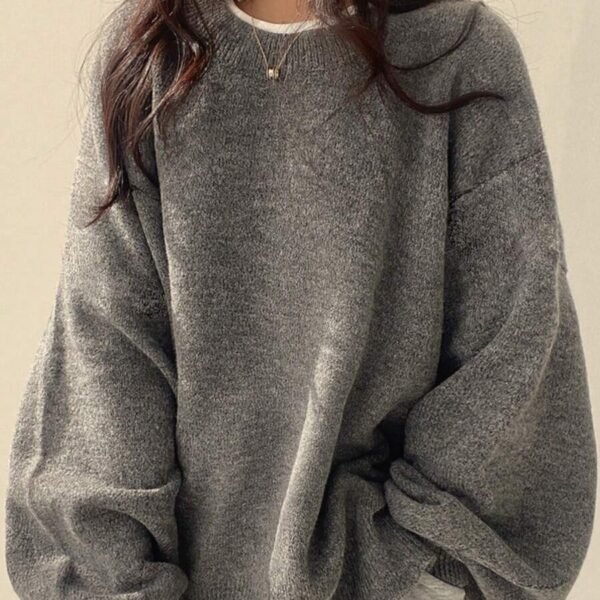 Elorivane Women's Drop Shoulder Knit Sweater, Korean Loose Casual