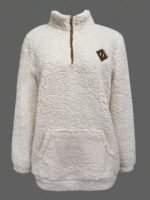 Elorivane Women's White Teddy Sherpa Pullover, Pocket Design Casual Long Sleeve Fall Winter Top - Image 3