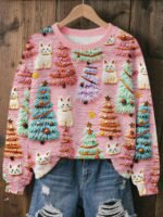Elorivane Plus Size Christmas Graphic Sweatshirt, Crew Neck Long Sleeve Cute Character Top, Casual Everyday Wear - Image 9