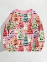 Elorivane Plus Size Christmas Graphic Sweatshirt, Crew Neck Long Sleeve Cute Character Top, Casual Everyday Wear - Image 11