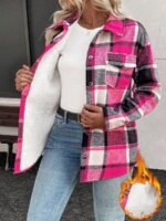 Elorivane Plus Size Plaid Thermal Lined Long Sleeve Jacket for Fall Winter Commute Holiday - Image 4