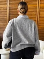 Elorivane Plus Size Color Block Cardigan, Shirt Collar Patchwork Casual Autumn Winter School Sweater - Image 2