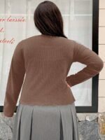 Elorivane Plus Size Round Neck T-Shirt, Bow Decor Slim Fit Long Sleeve Spring Summer Fall Top - Image 11