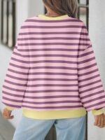 Elorivane Plus Size Striped Contrast Color Long Sleeve Sweatshirt Loose Casual for Fall Winter Halloween Christmas Wear - Image 21