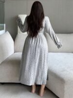 Elorivane Plus Size Floral Lace Nightgown, Contrast Flare Sleeve Elegant Maxi Spring Autumn Winter Loungewear - Image 2