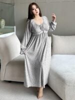 Elorivane Plus Size Floral Lace Nightgown, Contrast Flare Sleeve Elegant Maxi Spring Autumn Winter Loungewear - Image 8