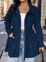 Elorivane Plus Size Hooded Cinched Waist Long Sleeve Jacket with Pockets for Fall - Image 9