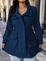 Elorivane Plus Size Hooded Cinched Waist Long Sleeve Jacket with Pockets for Fall - Image 11