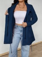 Elorivane Plus Size Hooded Cinched Waist Long Sleeve Jacket with Pockets for Fall - Image 14